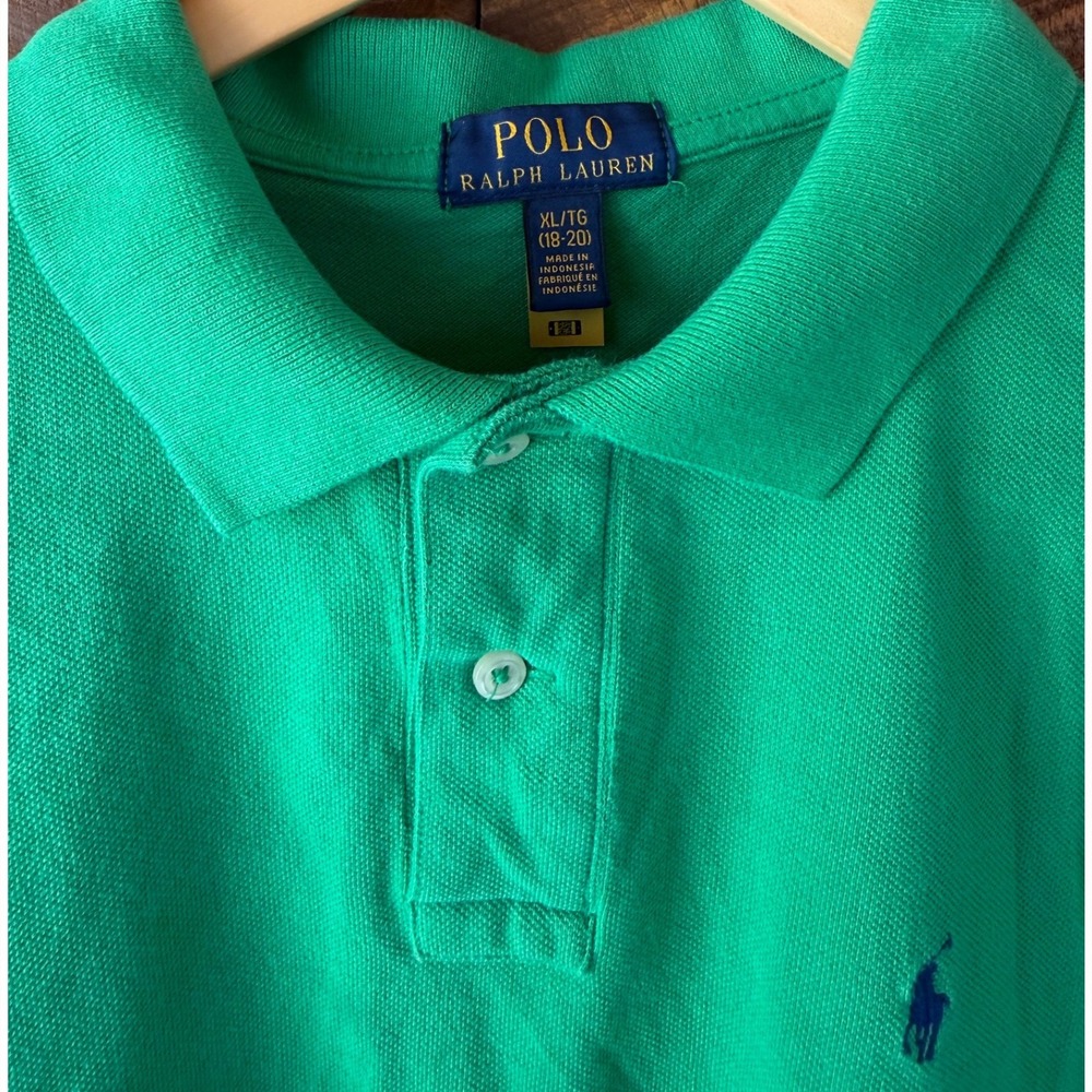 Polo Ralph Lauren Kids Green Short Sleeve Pique Polo Shirt Boys XL 18-20 - Picture 3 of 5